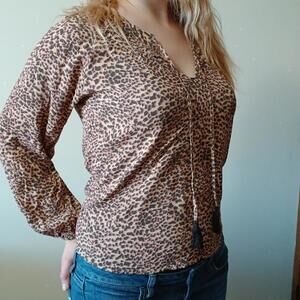 Boho leopard print peasant‎ blouse